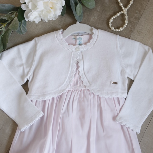 Girls White Cotton Cardigan Cropped Crocheted Scalloped Hem Boutique NWT - Picture 1 of 3